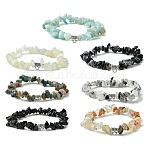 Natural Mixed Gemstone Beads Stretch Bracelets, with Alloy Findings, Chip, 1-3/4 inch(4.5cm)(BJEW-JB03860)