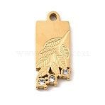 304 Stainless Steel Pendants, Leaf Charms, with Rhinestone, Ion Plating(IP), Real 18K Gold Plated, 17x7.5x2mm, Hole: 1.5mm(STAS-K297-04G)