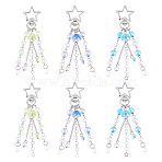 6Pcs 3 Styles Handmade Lampwork & Acrylic Tassel Pendant Decoration, with Star Zinc Alloy Swivel Clasps, Dark Violet, 100mm, 2pcs/style(HJEW-GA00008)