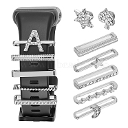 10Pcs Moon & Letter Alloy Watch Band Charms, with 2Pcs Star & Spades Watch Band Studs, Platinum, 1.15~2.4x0.2~1.2cm, 12Pcs/box(FIND-NB0003-20)