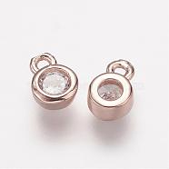 Brass Micro Pave Grade AAA Cubic Zirconia Charms, Lead Free & Nickel Free & Cadmium Free, Flat Round, Real Rose Gold Plated, 6.5~7.5x4.3x2mm, Hole: 1mm(ZIRC-K059-14RG-NR)