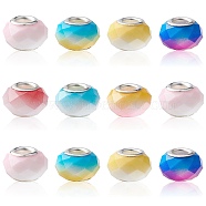 14Pcs 7 Colors Glass European Beads, Large Hole Beads, with Silver Tone Brass Double Cores, Faceted Rondelle, Mixed Color, 14x9mm, Hole: 5mm, 2Pcs/color(GPDL-YW0001-03)