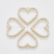 ABS Plastic Imitation Pearl Pendants, with Alloy Cabochon Settings, Heart, Golden, 22.5x25x3.5mm, Hole: 1.8mm(PALLOY-N0149-013)