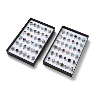 36Pcs Natural & Synthetic Mixed Gemstone Open Cuff Ring Set, with Rack Plating Brass and Paper Box, Oval, Inner Diameter: 17.5~18.8mm(RJEW-M166-01P)