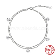 925 Sterling Silver Anklet, Round, Real Platinum Plated, 8-1/4 inch(21cm)(AJEW-Z029-02P)