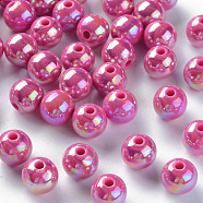 Opaque Acrylic Beads, AB Color Plated, Round, Camellia, 10x9mm, Hole: 2mm(X-MACR-S370-D10mm-A13)
