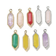 Natural Mixed Stone Faceted Double Terminal Pointed Pendants, Rack Plating Brass Hexagon Charms, Platinum & Golden, Mixed Dyed & Undyed, 21~22x6.5~7x4.5mm, Hole: 1.4mm(G-G181-05)