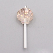 Resin Pendants, with Platinum Tone Iron Loop and Paillette/Sequins, Plastic Handle, Shell Lollipop, Dark Salmon, 50x20x10mm(RESI-WH0025-12A)