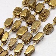 Electroplate Natural Druzy Quartz Crystal Cuboid Beads Strands, Dyed, Golden Plated, 10~16x4~12x4~8mm, Hole: 1mm, about 20pcs/strand, 15.74 inch(G-L043-07)
