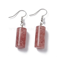 Natural Strawberry Quartz Cylindrical Dangle Earrings, Platinum Brass Jewelry for Women, 42mm, Pin: 0.7mm(EJEW-D188-01P-10)