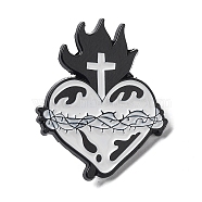 Religion Enamel Pins, Black Alloy Brooch for Backpack Clothes, Cross & Crown of Thowns, Sacred Heart, 31x25x1.5mm(JEWB-K001-04A-EB)