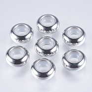 201 Stainless Steel Beads, with Plastic, Slider Beads, Stopper Beads, Rondelle, Stainless Steel Color, 9x4.5mm, Hole: 3mm(STAS-F145-06P-H)