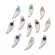 Natural & Synthetic Mixed Gemstone Pendants, with Platinum Tone Brass Findings, Wing, 47x16x7.5mm, Hole: 7x5mm(G-L512-P)