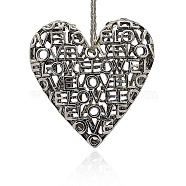 Tibetan Style Alloy Big Pendants, Vintage Heart Pendant for Valentine's Jewelry Necklace Making, Antique Silver, 53x52x9mm, Hole: 3mm(TIBE-M001-113)