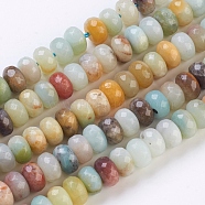 Natural Flower Amazonite Beads Strands, Faceted, Rondelle, 8x5mm, Hole: 1mm, about 77~80pcs/strand, 14.7 inch~15.3 inch(37.5~39cm)(G-J375-13-5x8mm)