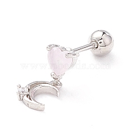 Heart & Moon Cubic Zirconia Dangle Stud Earrings, Cat Eye Drop Earrings for Women, Platinum, 13x5.5mm, Pin: 0.7mm(EJEW-A065-15P)