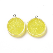 Flat Round Resin Fruit Pendants, Orange Charms, with Platinum Tone Iron Loops, Yellow, 30x26.5x5.5mm, Hole: 2mm(RESI-H144-10C)