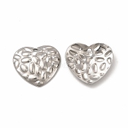 304 Stainless Steel Pendants, Textured, Heart Charm, Stainless Steel Color, 14.5x16x2.5mm, Hole: 1.2mm(STAS-F290-21P)