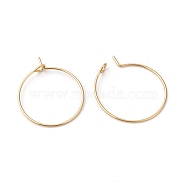 316L Surgical Stainless Steel Hoop Earring Findings, Wine Glass Charms Findings, Real 18K Gold Plated, 20x0.8mm, 20 Gauge(STAS-G229-07G-01A)