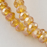 Electroplate Glass Beads Strands, AB Color Plated, Faceted Rondelle, Orange, 3x2mm, Hole: 0.5mm, about 165~170pcs/strand, 16.7 inch(EGLA-R048-2mm-25)