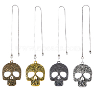 Tibetan Style Zinc Alloy Ceiling Fan Pull Chain Extenders, with Iron Ball Chain, Skull, Mixed Color, 391x2.4mm, 4pcs/set, 1set/box(AJEW-HY0001-06)
