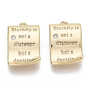 Brass Micro Pave Clear Cubic Zirconia Quote Pendants, Rectangle with Word, Nickel Free, Real 18K Gold Plated, 15.5x10x3.5mm, Hole: 1mm(KK-S356-079-NF)