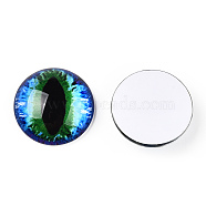 Glass Cabochons, Half Round with Evil Eye, Vertical Pupil, Green, 20x6.5mm(GGLA-T004-02Y)