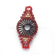 MIYUKI & TOHO Handmade Japanese Seed Beads Links, Loom Pattern, Rhombus, Brown, 31~32x15~15.7x1.7~2.1mm, Hole: 1.4~1.8mm(SEED-E004-G01)