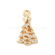 Brass Micro Pave Cubic Zirconia Charms, Christmas Tree, Golden, 12.5x7x2mm, Hole: 1.2mm(KK-P278-07G)