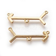 Brass Chandelier Component Links, 3 Loop Connectors, Arrow, Golden, 11x28~28.5x2mm, Hole: 0.8mm and 1.2mm(X-ZIRC-F098-24G)