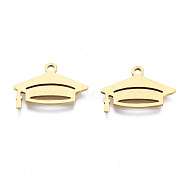 Ion Plating(IP) 201 Stainless Steel Pendants, Laser Cut, Hat, Golden, 11.5x16.5x1mm, Hole: 1.4mm(X-STAS-T044-240G)