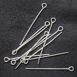 Silver Color Plated Brass Eye Pin Jewery Making Findings, Cadmium Free & Lead Free, 30x0.7mm, Hole: 2mm(X-EPC3.0cm-S)