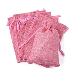 Polyester Imitation Burlap Packing Pouches Drawstring Bags, Flamingo, 13.5x9.5cm(X-ABAG-R004-14x10cm-04)