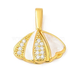 Brass Micro Pave Cubic Zirconia Acrylic Pendants, Shell Shape Charms, Cadmium Free & Nickel Free & Lead Free, Golden, 14.5x18.5x4mm, Hole: 3mm(KK-D291-10G)