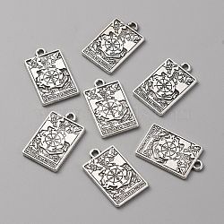 Zinc Tibetan Style Alloy Pendants, Antique Silver, Rectangle with Tarot Cards Pattern, The Wheel of Fortune X, 23x14x1.5mm, Hole: 1.8mm(FIND-WH0116-78AS-06)