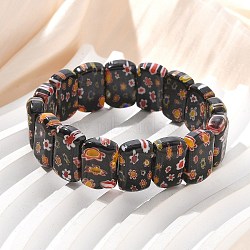 Handmade Millefiori Lampwork Beaded Stretch Bracelets for Men Women, Oval, Coffee, 5/8~3/4x1/2 inch(1.7~1.75x1.35cm), Inner Diameter: 1-7/8~2-1/8 inch(4.75~5.4cm)(BJEW-G738-01A-02)