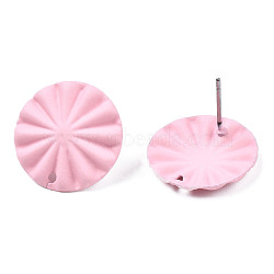 Spray Painted Iron Stud Earring Findings, with Hole, Flat Round, Pink, 17mm, Hole: 1.2mm, Pin: 0.7mm(IFIN-N008-017C)