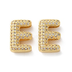 Rack Plating Brass Micro Pave Cubic Zirconia Slide Charms, Long-Lasting Plated, Lead Free & Cadmium Free, Real 18K Gold Plated, Letter, Letter E, 14x9x4.6mm, Hole: 10.3x1.6mm(KK-C084-34G-E)