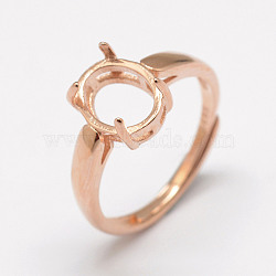 Adjustable 925 Sterling Silver Finger Ring Components, Oval, Rose Gold, Tray: 10x8mm, 17mm(STER-P033-17RG)