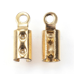 Ion Plating(IP) 304 Stainless Steel Folding Crimp Ends, Fold Over Crimp Cord Ends, Golden, 8.5x3mm, Hole: 1.2mm, Inner Diameter: 2.5mm(STAS-P107-07G)