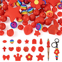 92Pcs Transparent Silicone Focal Beads, Mixed Shapes, Red, 12~35x12~35x5.5~15mm(SIL-TA0002-85A)