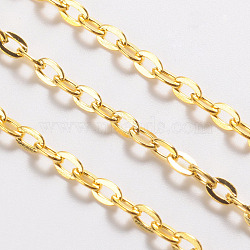 Iron Cable Chains, Unwelded, with Spool, Flat Oval, Cadmium Free & Lead Free, Golden Color, 4.1x3x0.8mm, about 32.8 Feet(10m)/roll(X-CH-0.8PYSZ-G)