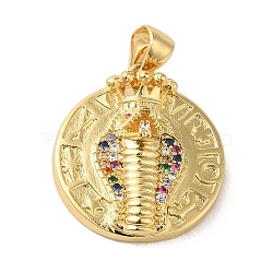 Brass Micro Pave Cubic Zirconia Pendants, Real 18K Gold Plated, Snake, 21.5x19x7mm, Hole: 5.3x3.5mm(KK-R162-032C-G)