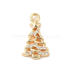 Brass Micro Pave Cubic Zirconia Charms, Christmas Tree, Golden, 12.5x7x2mm, Hole: 1.2mm(KK-P278-07G)