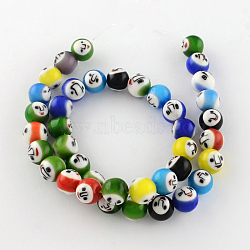 Round Handmade Lampwork Bead Strands, with Face Pattern, Mixed Color, 10mm, Hole: 1.5mm, about 39pcs/strand, 14.3 inch(X-LAMP-S169-03)