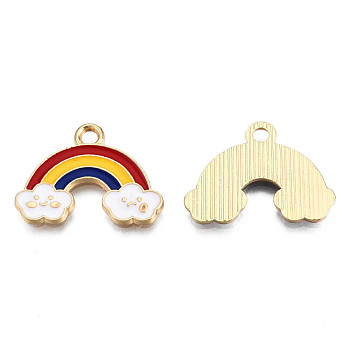 Alloy Pendants, with Enamel, Rainbow, Light Gold, Colorful, 18x24x2mm, Hole: 3mm