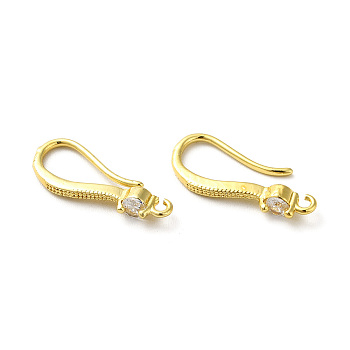 Brass Micro Pave Clear Cubic Zirconia Earring Hooks, Ear Wire, with Loops, Real 18K Gold Plated, 18.5mm, Hole: 1.2mm, 19 Gauge, Pin: 0.9mm