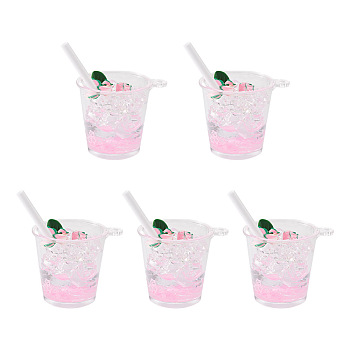 Transparent Resin Big Pendants, Imitation Drink, Ice Drink Charm with Juicy Peach, Pink, 46x35x51mm, Hole: 2mm