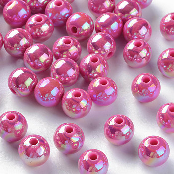 Opaque Acrylic Beads, AB Color Plated, Round, Camellia, 10x9mm, Hole: 2mm