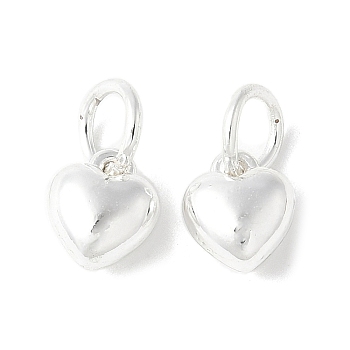 Alloy Pendants, with Jump Ring, Heart Charms, Rack Plating, Long-Lasting Plated, Silver, 8x6.5x4.5mm, Hole: 4mm